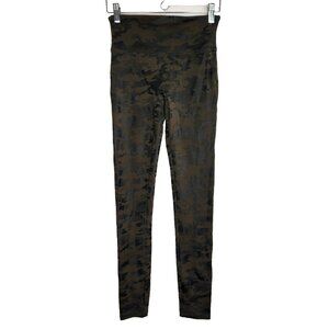 SPANX Faux Leather Legging Womens S Matte Green Camo High Rise 20185R Slimming